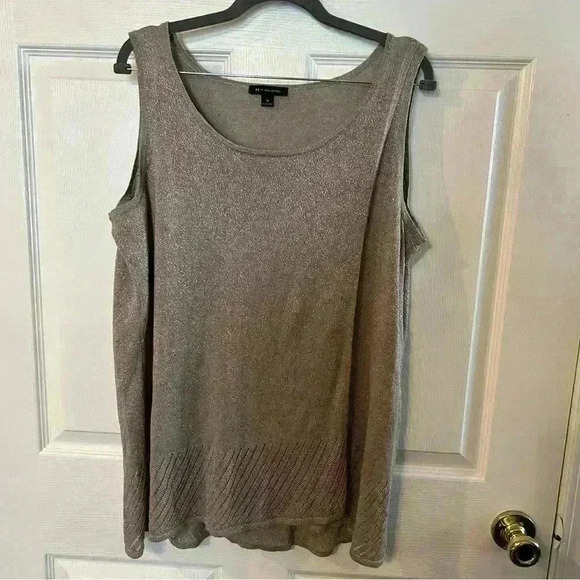 H by Halston Sleeveless Gray Metallic Formal Wrap Top, Size 1X - Picture 1 of 6